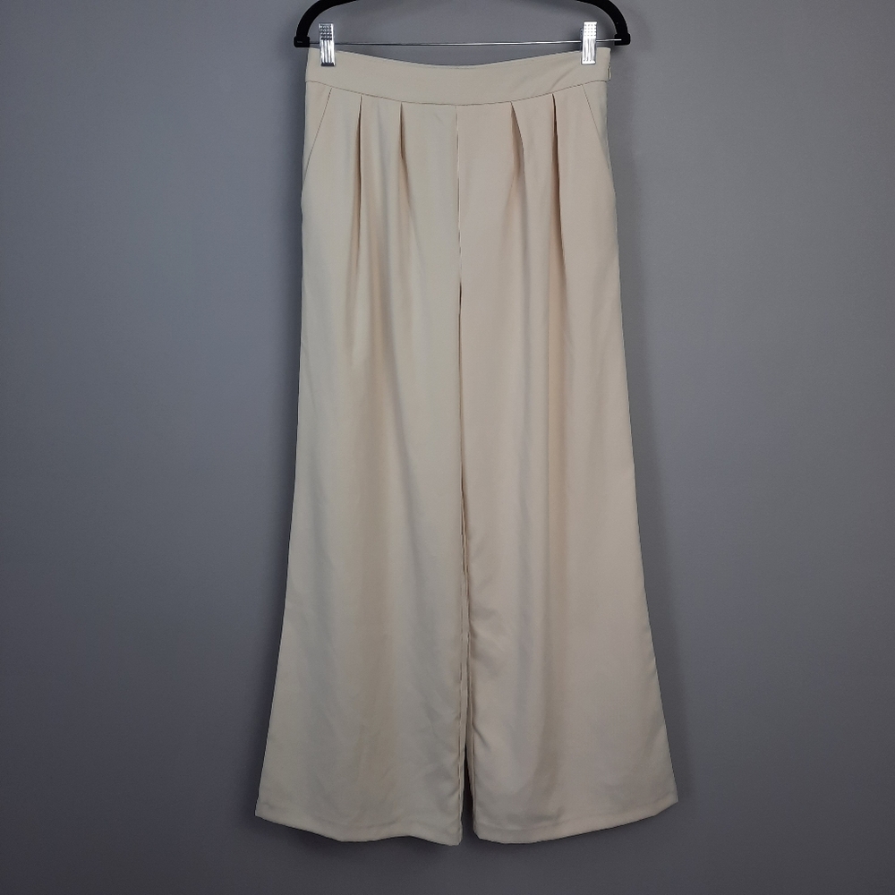 Avec Les Filles Cream High Rise Pleated Wide Leg Pants size 6